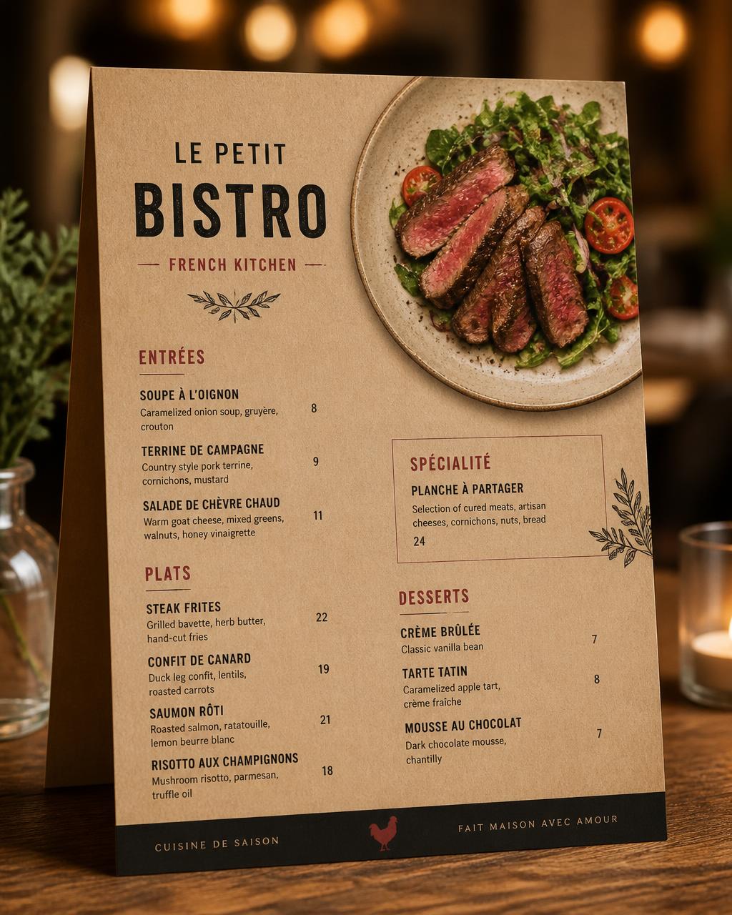Cardápio de restaurante criado no Canva